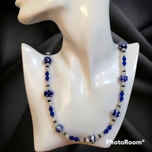 HANDMADE Chalcedony Moonstone Lampwork Beaded Artsy Opera Necklace